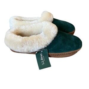 L.L.Bean Wicked Good Slippers Womens Size 10 Green Moccasin Shearling